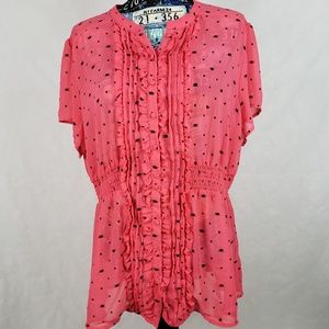 Torrid pink top w/ black polka dots &  cats size 2